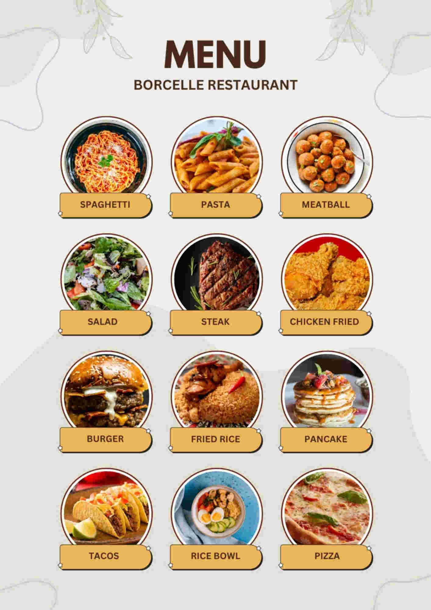 Menu design sample for restaurant